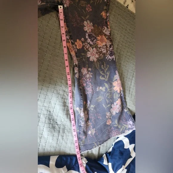 Free People Floral Flare Jeans - Gray and Pink - Picture 6 of 6